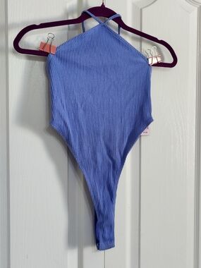 NWT Periwinkle Blue High-Neck Thong Bodysuit Rave Festival High Cut Low Back XS